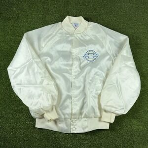 Vintage WestArk USA Chevrolet Satin Bomber Jacket White Mens Large Made in USA